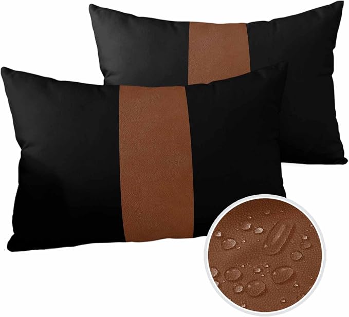 Outdoor Waterproof Throw Pillow Covers Set of 2 Brown Black Lumbar Pillowcases 20x12 Inches Boho Style Patio Decorative Pillows Cushion Case Patio Pillows for Couch Bed Chair Garden