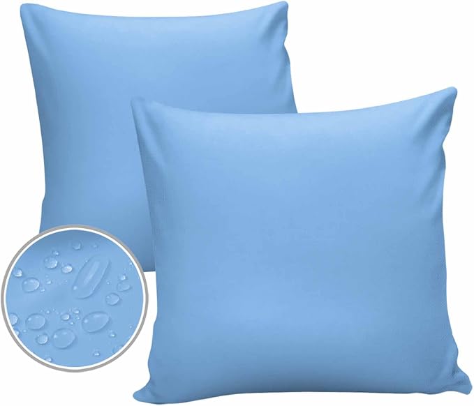 Outdoor Waterproof Throw Pillow Covers Set of 2 SkyBlue Pattern Pillowcases 16x16 Inches Pure Colour Patio Decorative Pillows Cushion Case Patio Pillows for Couch Bed Chair Garden
