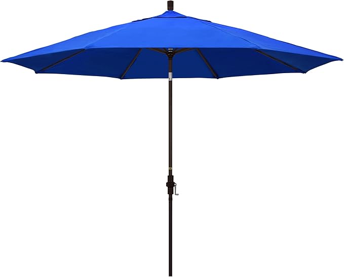 California Umbrella 11Ft Premium Sunbrella Patio Umbrella, Hand-Crank, Tilt-Collar, Bronze Frame, Pacific Blue Fabric
