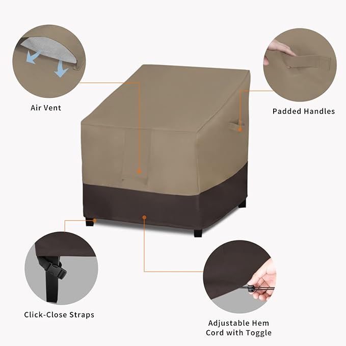 Easy-Going Outdoor Chair Cover Waterproof, Heavy Duty Patio Chair Cover, Windproof Outdoor Furniture Cover with Air Vent (2 Pack-33.5Wx40Dx36H inch, Camel/Dark Brown)
