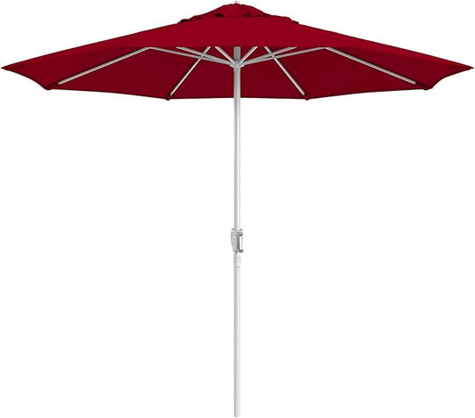 California Umbrella 10-Year Protection 9 Ft Outdoor Patio Umbrella, Pacifica Fade-Resistant Fabric, Auto-Tilt, Heavy Duty Aluminum Frame, 8 Reinforced Ribs for Pool or Deck, White Pole, Red