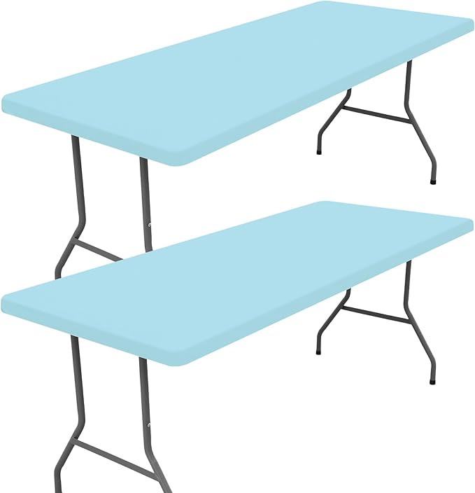Moosfor Spandex 5 Foot Rectangle Table Cloth 2 Pack, Elastic Fitted Tablecloths for Picnic, Stretch Washable Patio Table Cover for Outdoor, Camping, Banquet and Parties (Baby Blue, 30"x60")