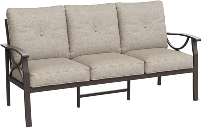 Hassyee 2 Pieces All-Weather Metal Outdoor Conversation Set with Coffee Table and Removable Cushions for Balcony, Patio Furniture Set with Modern Curved Design for Backyard, Lawn (3-seat Sofa)