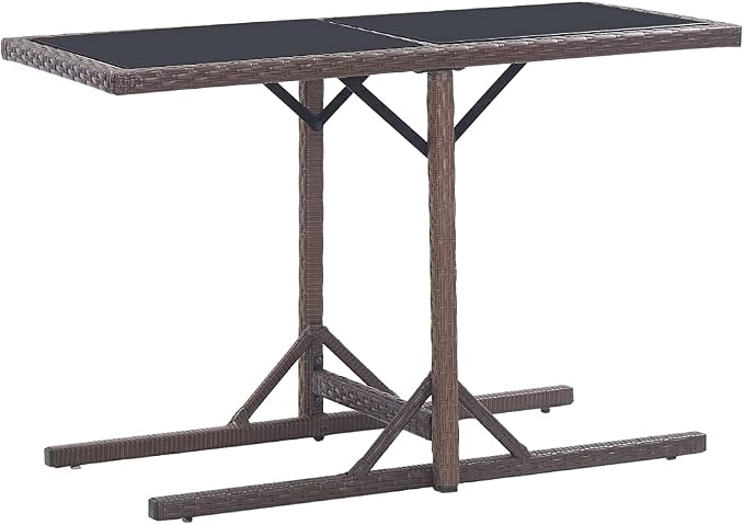 Patio Dining Set 3 Piece Brown Outdoor Rattan Table and 2 Chairs with Glass Top Powder Coated Steel Frame Weather Resistant for Garden Backyard Porch