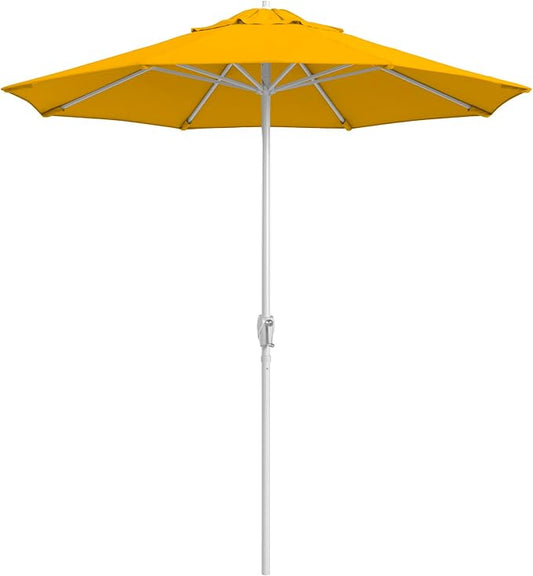 California Umbrella 8-Year Protection 7.5 Ft Outdoor Patio Umbrella, Solstice Fade-Resistant Fabric, Auto-Tilt, Heavy Duty Aluminum Frame, 8 Reinforced Ribs for Pool or Deck, White Pole, Lemon