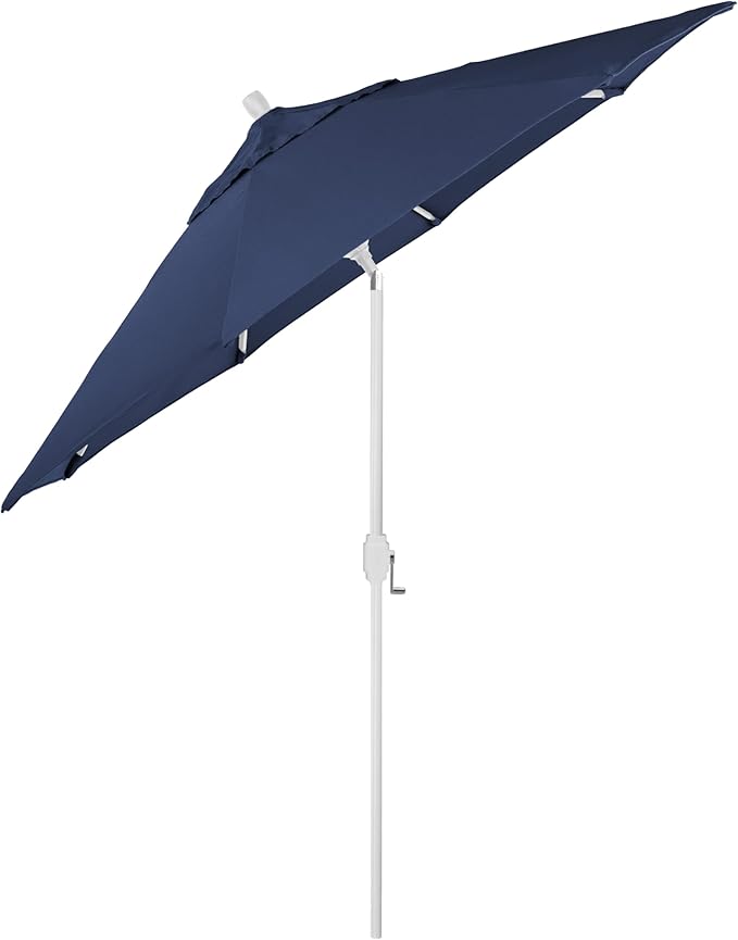 California Umbrella 12-Year-Non-Fading, 9Ft Premium Sunbrella Patio Umbrella, Hand-Crank, Button-Tilt, White Frame, Navy Fabric