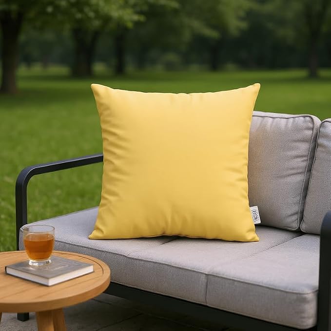 RSH DECOR: Sunbrella Lumbar & Square Pillows Set of 4 | 20" x 12" & 17" x 17" | Water and Fade-Resistant Performance Fabric | Outdoor Throw Pillows for Patio Furniture | Canvas Buttercup Yellow