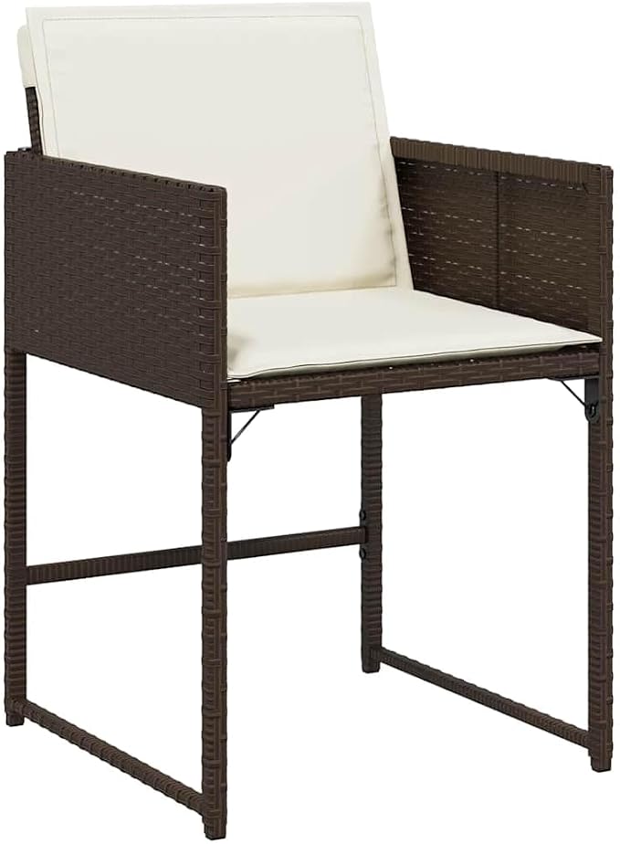 9 Piece Brown Patio Dining Set with Cushions Poly Rattan Outdoor Table and 8 Chairs Space-Saving Folding Backrest Tempered Glass Top for Garden Backyard Relaxation