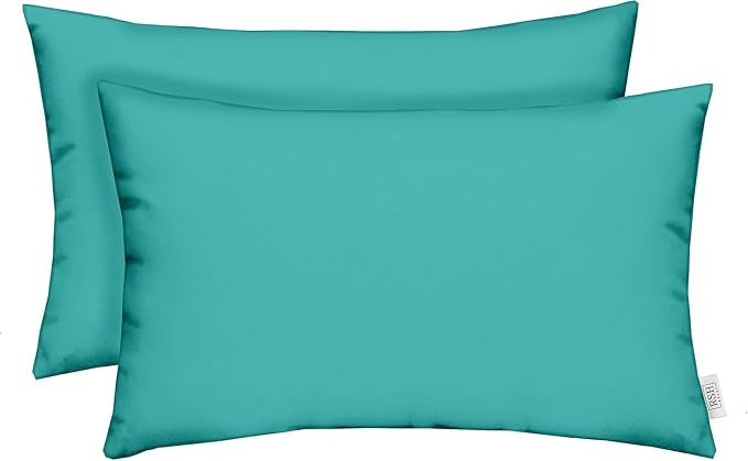 RSH DECOR Sunbrella 26" x 16" Lumbar Throw Pillows Set of 2 | Water and Fade-Resistant Performance Fabric | Outdoor Pillow Covers with Down-Alternative Inserts | Made in USA (Canvas Aruba Aqua)