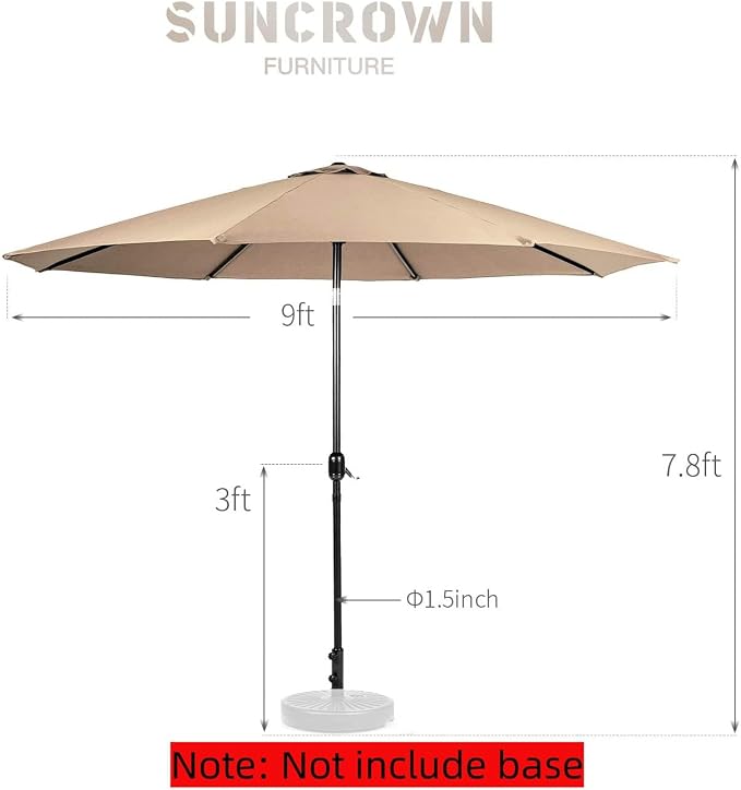 SUNCROWN 8-Piece Outdoor Dining Set, All Weather Patio Furniture Sets with 6 Black Swivel Textilene Mesh Chairs & Rectangular Metal Table & 1 Brown 9Ft Umbrella for Garden Backyard Poolside