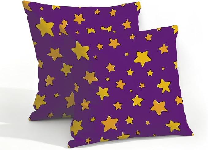 18x18 Inch Outdoor Pillow Covers Set of 2 Waterproof Throw Pillow Covers Decorative Couch Cushion Covers Yellow Stars Purple Square Pillowcases Protectors for Patio Garden Sofa