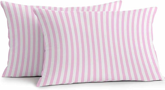 Lumbar Pillow Covers 20x12 Inch Set of 2, Pink White Stripe Waterproof Outdoor Cushion Covers, Modern Minimalist Geometric Striped Decorative Pillowcases for Couch, Sofa, Bed, Garden, Patio