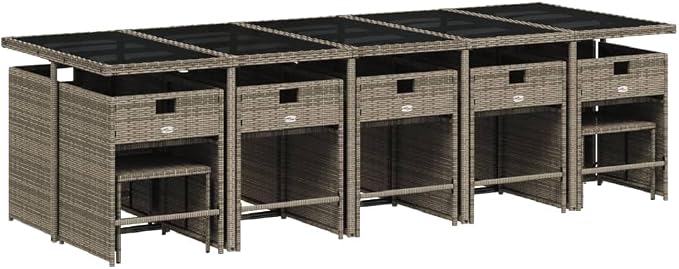 15 Piece Garden Dining Set, Patio Rattan Furniture with Cushions, Space Saving Cube Table and Chairs for Backyard Deck