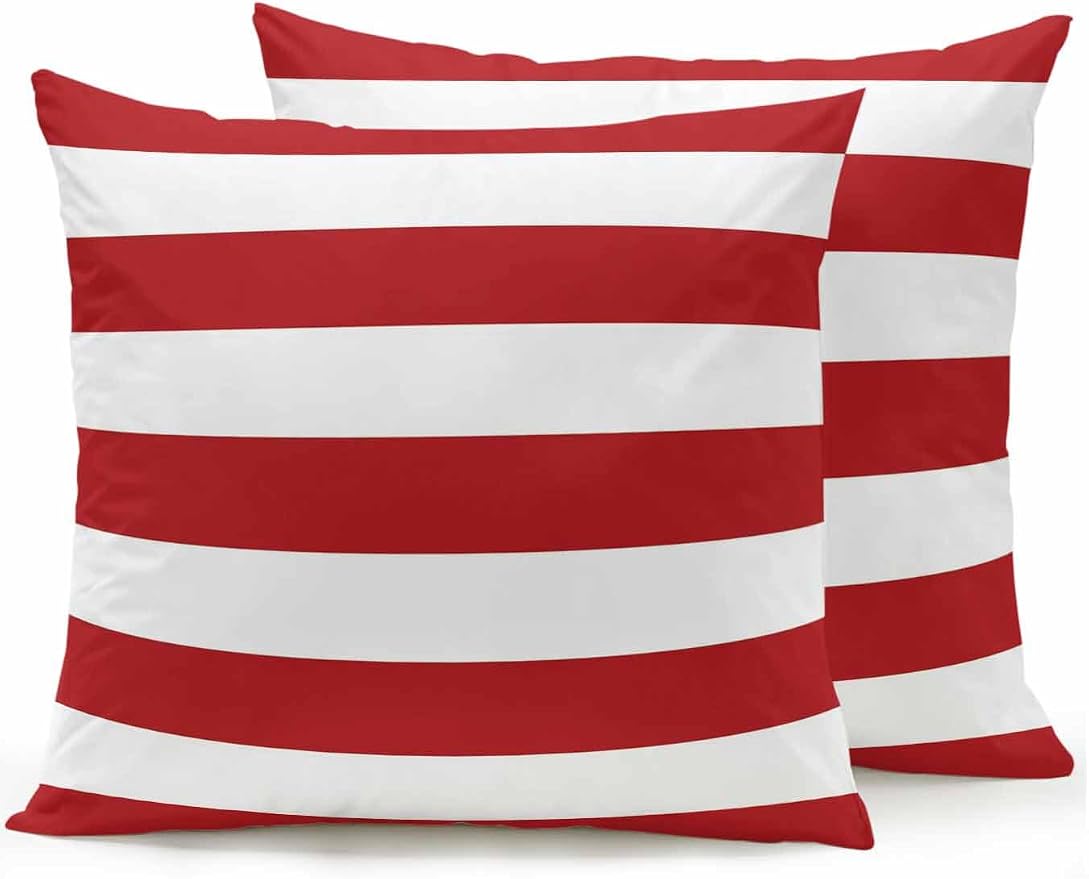 Waterproof Outdoor Pillow Set of 2 Red White Stripe Decorative Throw Pillows Cover & Insert 18x18 Inch Pillowcase Simple Style Striped Square Pillows for Couch Sofa Bed Patio Furniture Indoor Outdoor