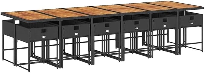 Afuera Living 13 Piece Steel Garden Dining Set, Black Powder-Coated Finish, Rectangular Table with 12 Chairs and Cushions, UV-Resistant, Outdoor Patio or Balcony Use, 129.9 x 41.7 x 28.7 Inches