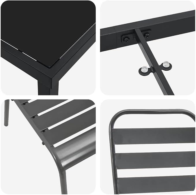 9 Piece Outdoor Garden Dining Set, Anthracite Powder-Coated Steel Patio Table and 8 Chairs, Industrial Metal Furniture for Backyard, Deck, and Lawn