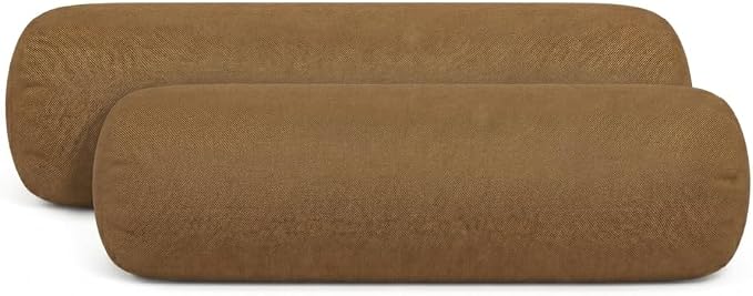 RSH DECOR: Outdura Neck Roll Pillows Set of 2 | 24” x 8” | Outdoor Bolster for Patio, Deck, Porch, or Poolside Chairs | Fade & Water-Resistant | Made in USA (Canvas Sepia)