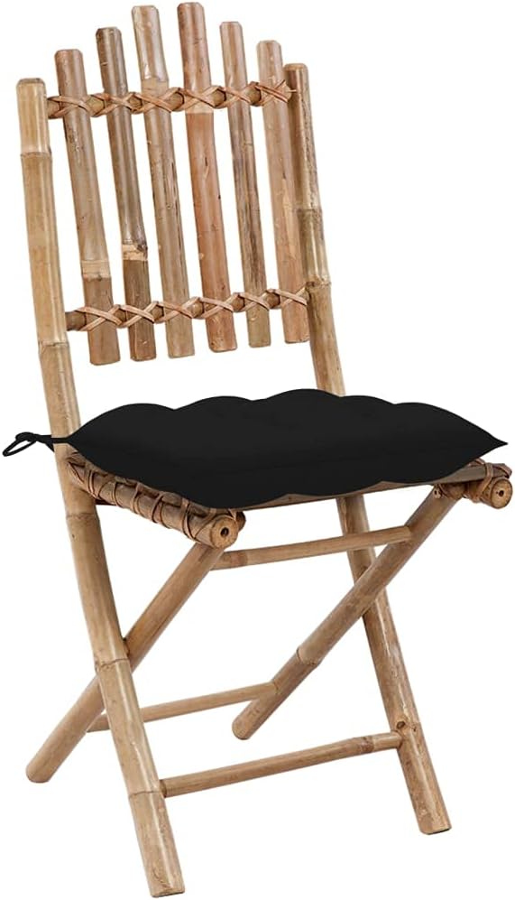 5 Piece Folding Patio Dining Set with Cushions Bamboo Outdoor Table Chairs Portable Space Saving Waterproof Furniture for Garden Balcony Deck