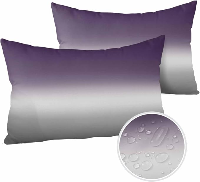 Outdoor Waterproof Throw Pillow Covers Set of 2 Purple Grey Ombre Lumbar Pillowcases 20x12 Inches Gradient Gradual Color Patio Decorative Pillows Cushion Case Patio Pillows for Couch Bed Chair Garden