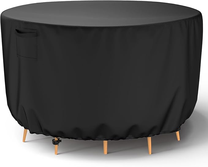 Mrrihand Round Patio Furniture Cover - Outdoor Chair Covers Waterproof Heavy Duty 600D Outdoor Table Chair Set Covers Anti-Fading Cover for Outdoor Furniture Set, 62"DIAx28"H, Black