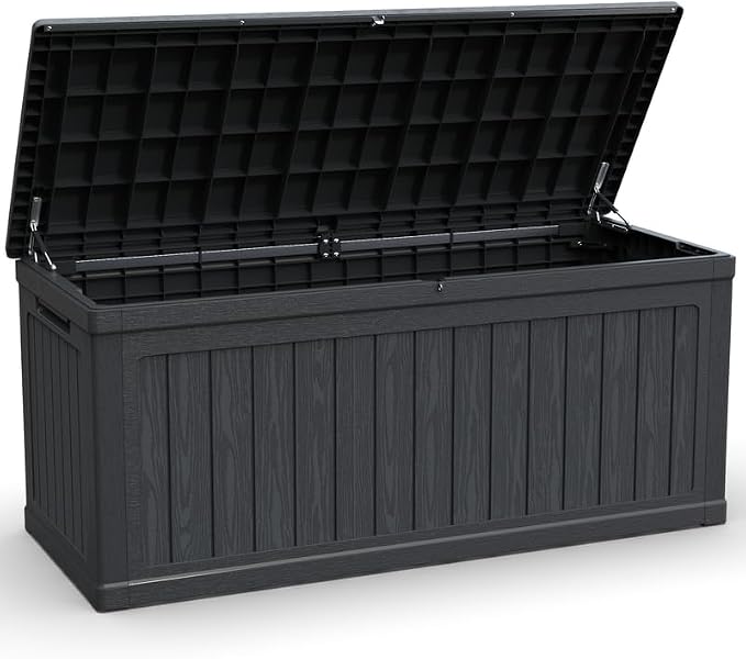 260 Gallon Outdoor Storage Deck Box - Waterproof Resin with Lock, Heavy Duty Storage for Patio Furniture, Cushions, Garden Tools & Pool Equipment