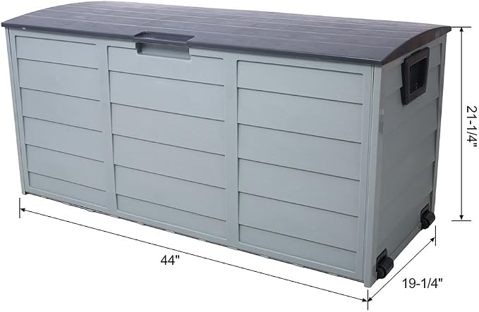 Outdoor Deck Storage Box, Portable Resin Storage Bench with Wheels & Side Handles, Waterproof Patio Storage Container for Cushions, Garden Tools, Pool Supplies & Outdoor Accessories, Gray