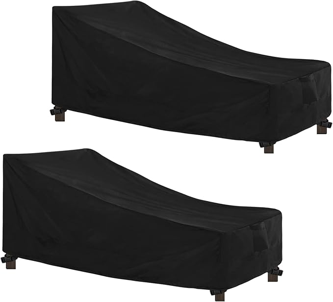 Easy-Going Waterproof Patio Lounge Chair Cover UV Resistant Outdoor Chaise Lounge Covers with Tape Sealed Seam(2 Pack-68Wx30Dx30H inch, Black)