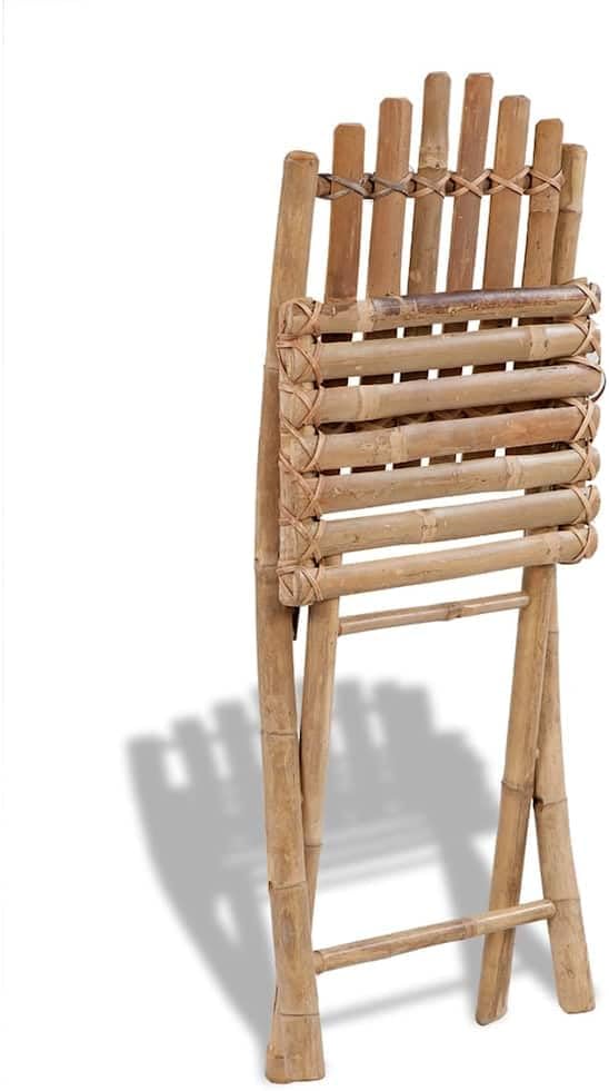 5-Piece Folding Bamboo Patio Dining Set, 31.5" Round Table | Includes four matching chairs that fold flat for easy storage, designed for backyard, balcony, or poolside dining.