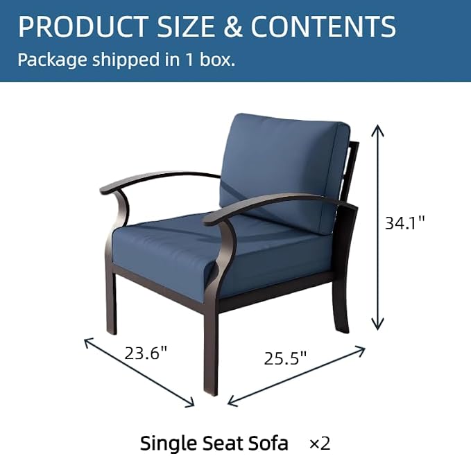 ALAULM Aluminum 2-Seat Patio Furniture Set, Metal Outdoor Furniture Sectional Sofas w/5.1" Cushions for Patio, Backyard, Poolside-DarkBlue