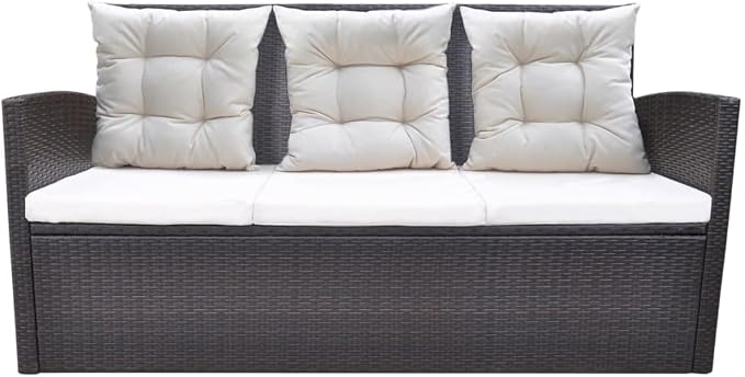 6-Piece Outdoor Dining Set, Brown PE Rattan Patio Furniture Set with Frosted Glass Top Table and Cushions, Large Rectangular Garden Conversation Set for 7 People, Steel Frame