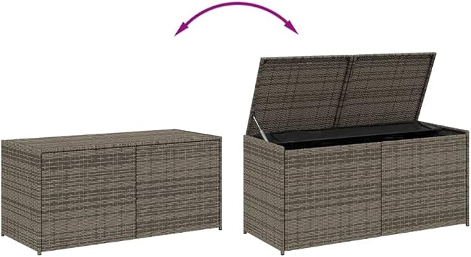 Grey PE Rattan and Powder-Coated Steel Garden Storage Box Medium Size 47.2x19.7x22.0 Inches 283L Capacity Outdoor Organizer with UV-Proof Water-Resistant Construction