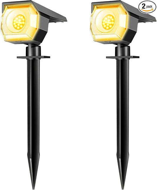 2 Pack Solar Spot Lights Outdoor Waterproof, Landscape Spotlights | Warm White, Solar Powered, Auto On/Off, Lighting for Outside Pathway Yard Lawn Flag Garden Walkway Pathway