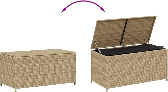 Outdoor Rattan Wicker Garden Storage Box, Patio Deck Storage Box, Patio Storage Container for Indoor, Patio Furniture Cushions, Pool Supplies,Mix Beige 50.2 Gal Poly Rattan,-232
