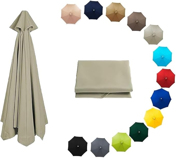 7ft/9ft/10ft Parasol Umbrella Canopy Replacement, Patio Umbrella Replacement Cover, 8 Ribs/6 Ribs Parasol Top Replacement Cloth(Milk Gray,270cm/9ft-8ribs)