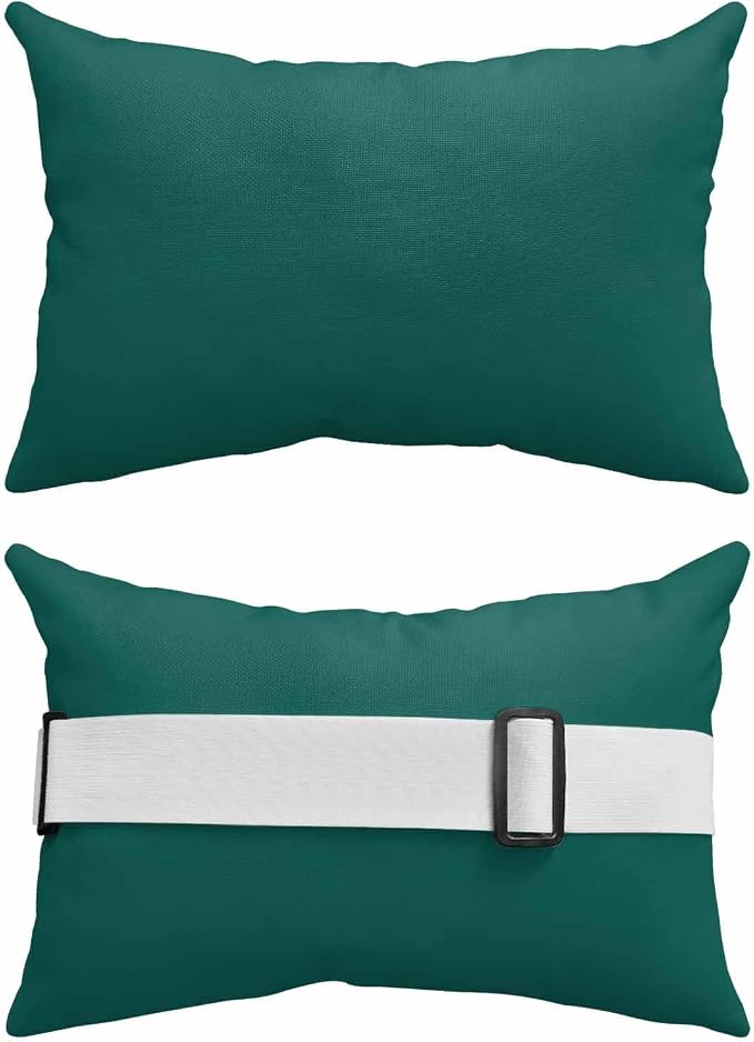Outdoor Lumbar Pillow for Chaise Lounge Chair Aventurine Green Head Resting Pillow Simple Style Decorative Pillow with Adjustable Strap for Patio Recliner Office Car Seat Sofa 2 Pack 12x20 inch