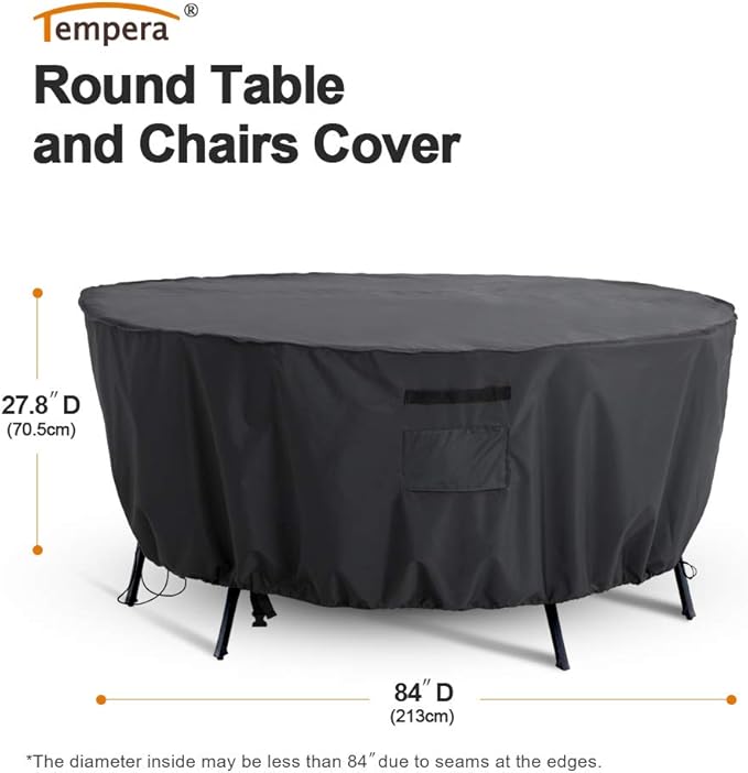 Tempera Patio Round Furniture Cover , Anti-Fading and UV Resistant Sectional Sofa , Outdoor Table Cover Waterproof , 84''D x 27.8''H,Space Grey
