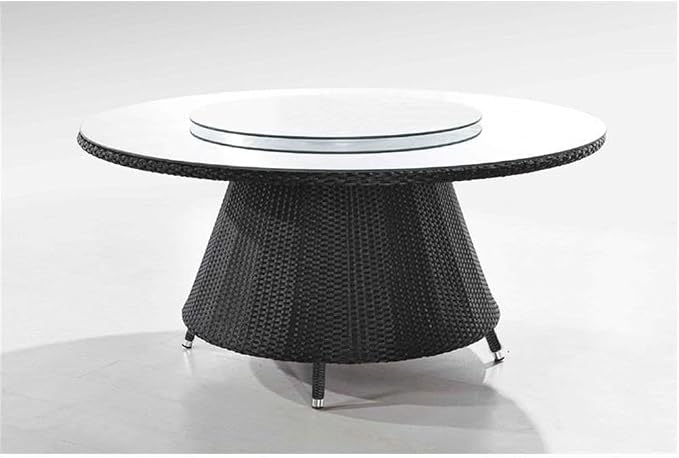 Manhattan Comfort Nightingdale 7 Piece Outdoor Dining Set with Round Glass Lazy Susan | Includes 6 Rattan Chairs, Water-Repellent Cushions and Toss Pillows, Patio Furniture, Black/Green