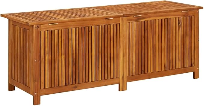 Outdoor Storage Box, 59 Inch Large Wooden Deck Box for Patio Cushions and Garden Tools, Solid Acacia Wood Storage Chest with Inner Bag for Backyard and Terrace, Brown