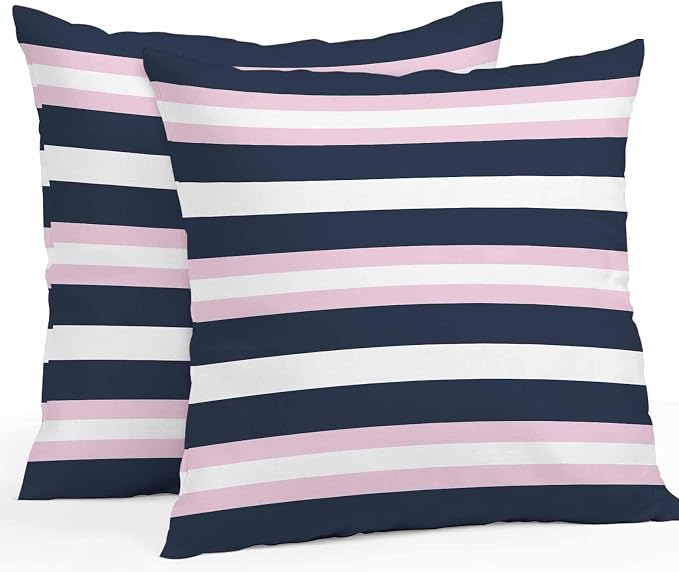 Pink Navy Blue Striped Waterproof Outdoor Pillow Covers Set of 2 Home Decor, Minimalist Abstract Lines Artwork Pillowcase Patio Pillow Covers for Couch Bench Furniture Garden 26x26in