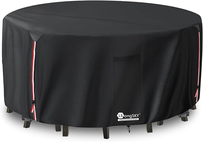 48 inch Round Patio Table Cover,600D Heavy Duty Outdoor Furniture Covers Waterproof,Round Patio Table for Patio Furniture Covers,48" Dia x 28" H Black