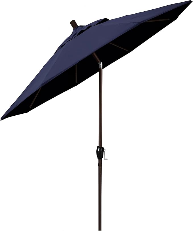 California Umbrella 9' Round Aluminum Market Umbrella, Crank Lift, Push Button Tilt, Bronze Pole