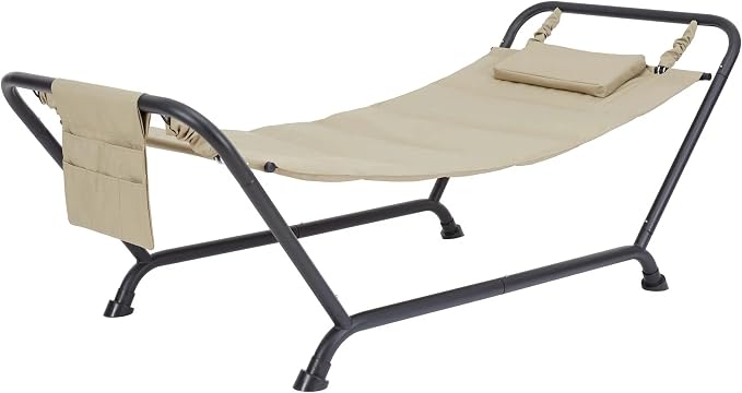 SEDLAV Belden Park Polyester Hammock with Stand and Pillow, 90.55" L x 38" W x 32" H (Beige)