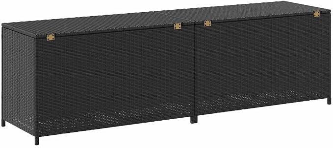 Outdoor Storage Box, Large Poly Rattan Deck Chest for Garden Cushions and Patio Essentials, Powder-Coated Steel Frame, Sleek Black Rectangular Bin, 78.7 x 78.7 x 23.6 Inches