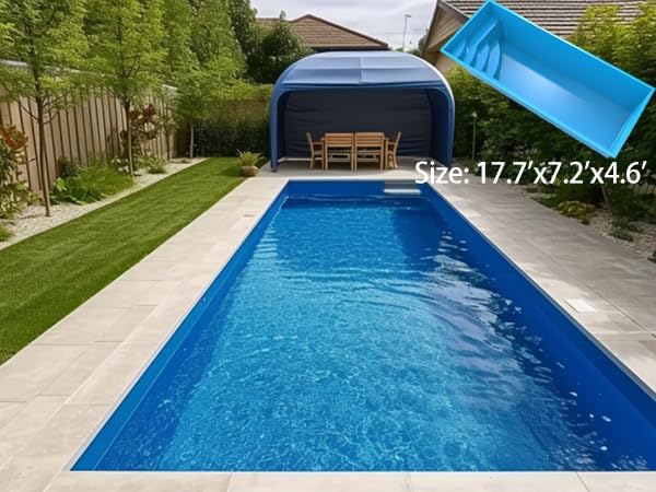 Above Ground & Inground Dual Purpose Fiberglass Swimming Pool Shell, Outdoor Swimming Pools for Backyard, Rectangular Family Swimming Pool (212.6 inches Rectangular)