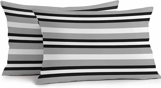 Lumbar Pillow Covers 20x12 Inch Set of 2, Black Gray Striped Waterproof Outdoor Pillow Covers, Contemporary Minimalist Lines Art Decorative Cushion Pillowcases for Couch, Sofa, Bed, Garden, Patio