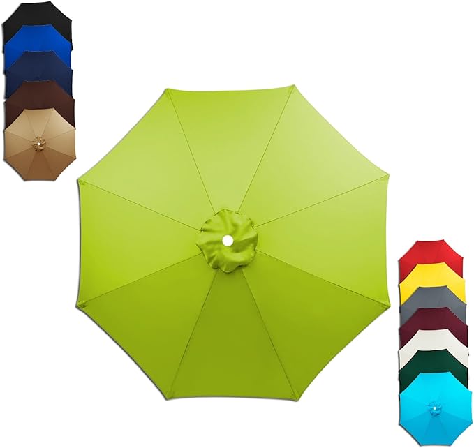 6/8 Ribs Patio Umbrella Replacement Canopy 6.5ft 7.5ft 8.2ft 8.9ft 9.8ft 11.5ft Waterproof UV Protective Replacement Parasol Fabric Cover for Garden Outdoor(Grass Green,9.8ft/6ribs)
