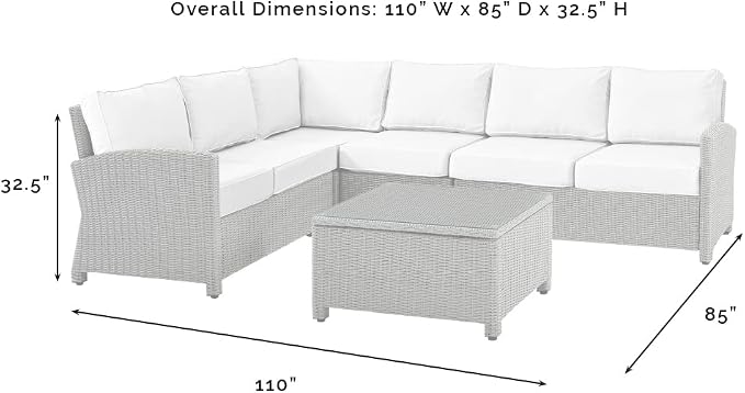 Crosley Furniture Bradenton 5-Piece Outdoor Sectional Sofa Wicker Conversation Patio Furniture Set for Deck, Brown with Navy Cushions