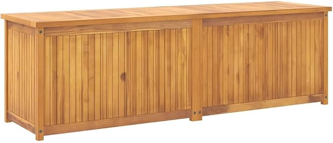 Solid Teak Wood Garden Storage Box, Large 68.9 Inch Outdoor Deck Chest for Patio Furniture Cushions and Gardening Tools, Natural Brown Finish Minimalist Design for Backyard Garage
