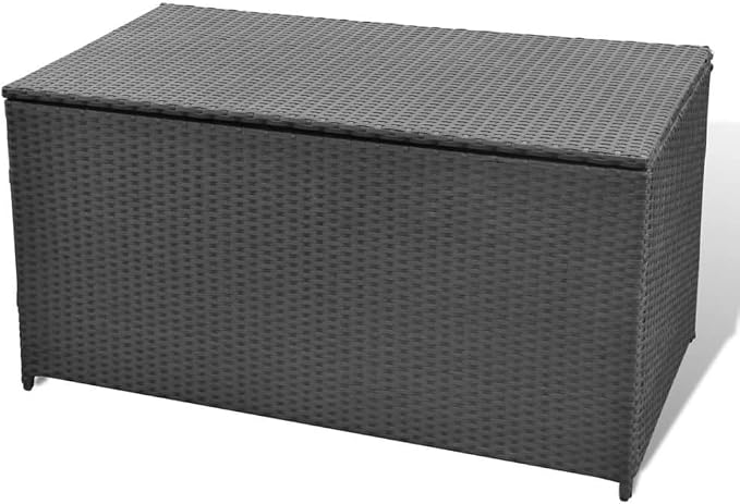 Poly Rattan Garden Storage Box with Storage Space Patio Deck Box Powder-Coated Steel Frame Cushion Blanket Pillow Box Outdoor Large Storage Container 47.2" x 19.7" x 23.6"