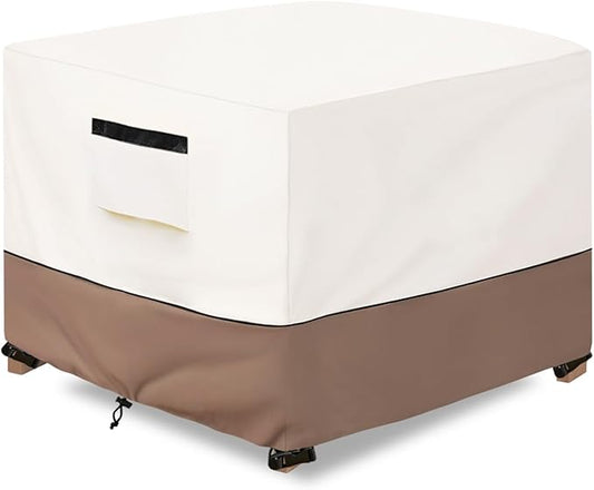 Patio Ottoman Cover Waterproof Heavy Duty Square Outdoor Ottoman Covers, 32W x 32D x 18H Inches Patio Furniture Covering Protector Outdoor Side Table Cover (Beige)